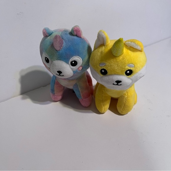Pomkinz Pet Pals Tie Dye Yellow Plush Unicorn Dogs 7" Stuffed Animal Lot of 2 - Picture 2 of 7